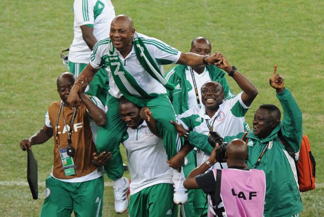 Nigeria's head coach Stephen Keshi, left, had been captain of that 1994 team, though he did not play in the final. He is only the second man to win the tournament as player and coach, along with Egypt's Mahmoud Al Gohari. 