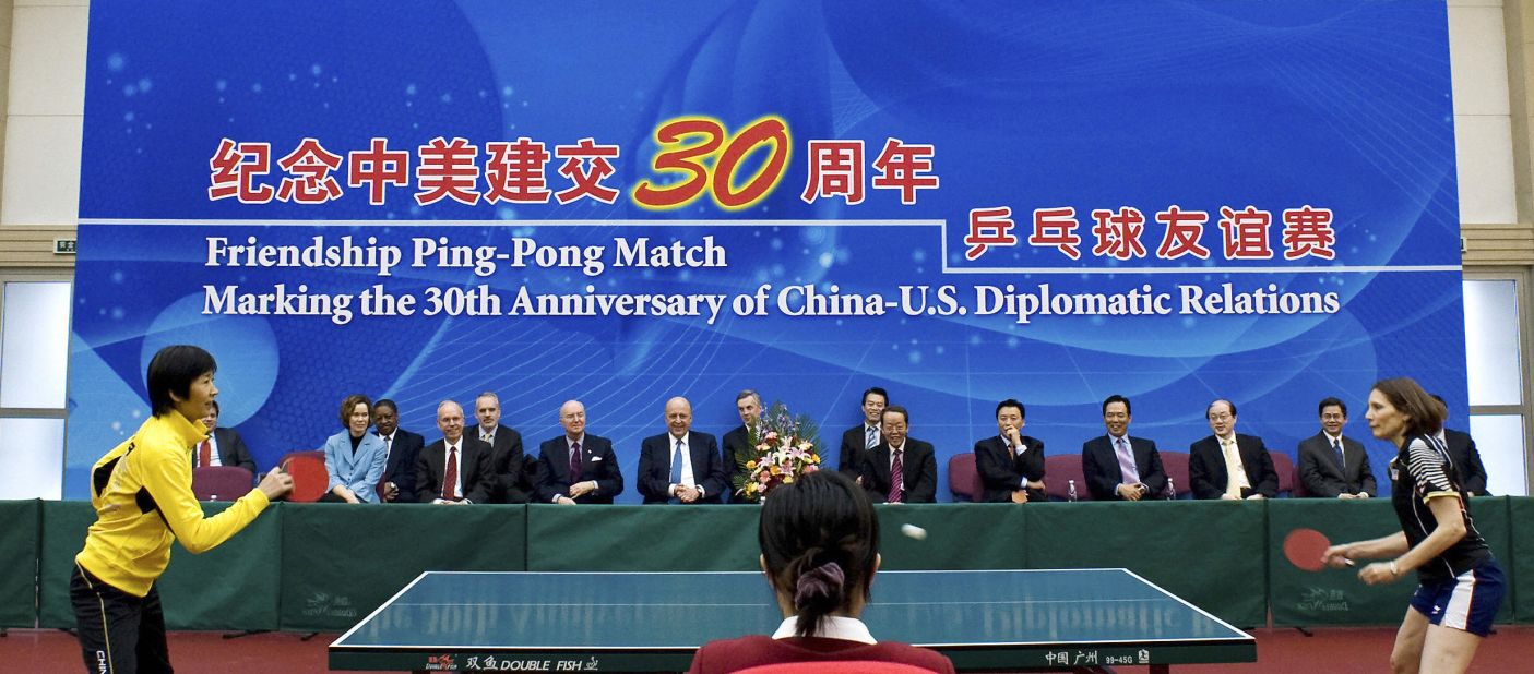 A commemorative table tennis match was part of celebrations marking 30 years of U.S. and China diplomatic ties in 2009.