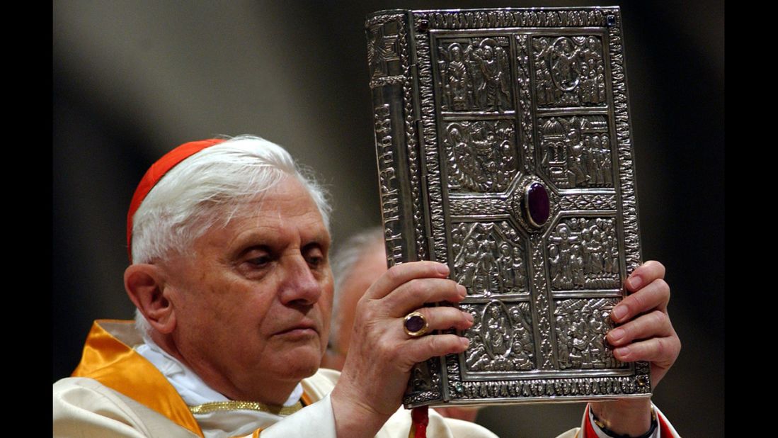 Ratzinger fills in for Pope John Paul II during the Easter Vigil service in Saint Peter's Basilica in March 2005. 