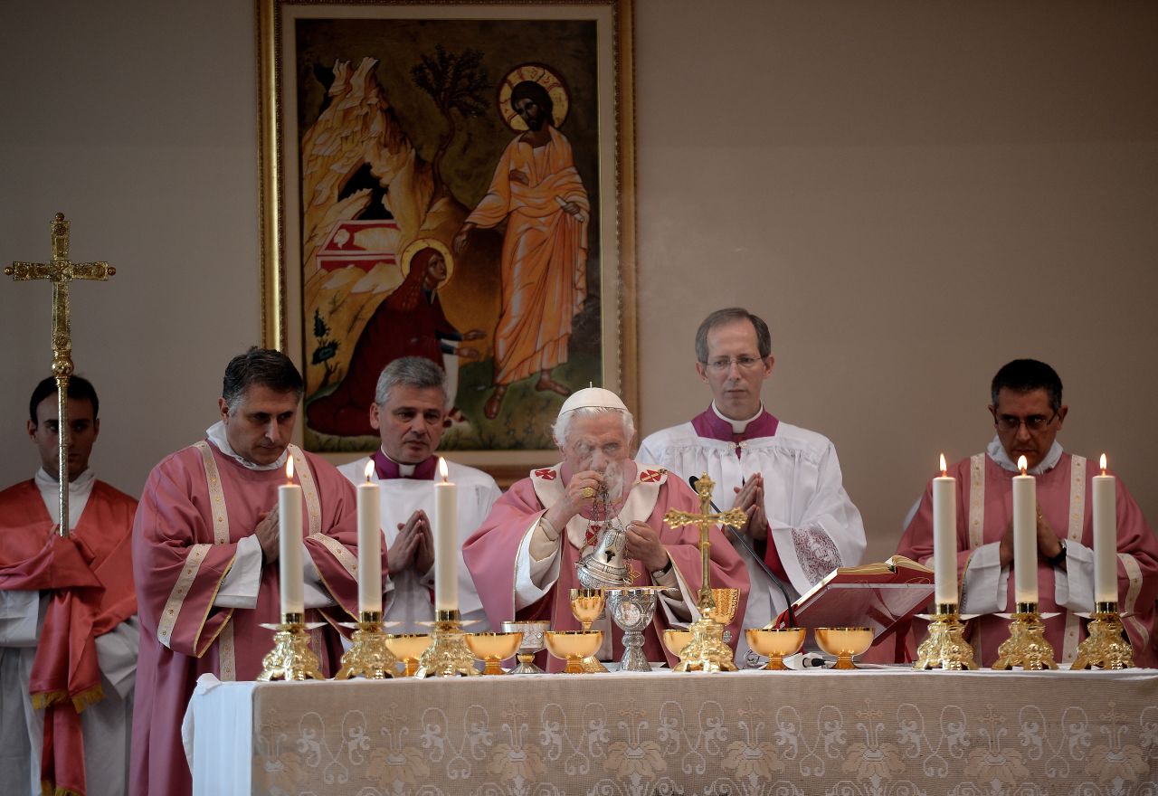 Benedict celebrates Mass during a visit to San Patrizio al Colle Prenestino parish on the outskirts of  Rome in December 2012. 