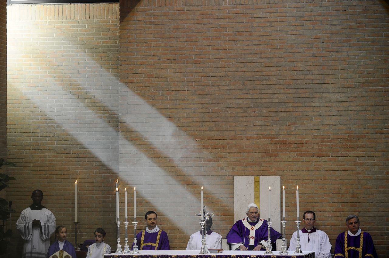 Benedict prepares to celebrate Mass at San Giovanni della Croce parish in Rome in March 2010.  