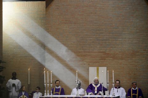 Benedict prepares to celebrate Mass at San Giovanni della Croce parish in Rome in March 2010.  