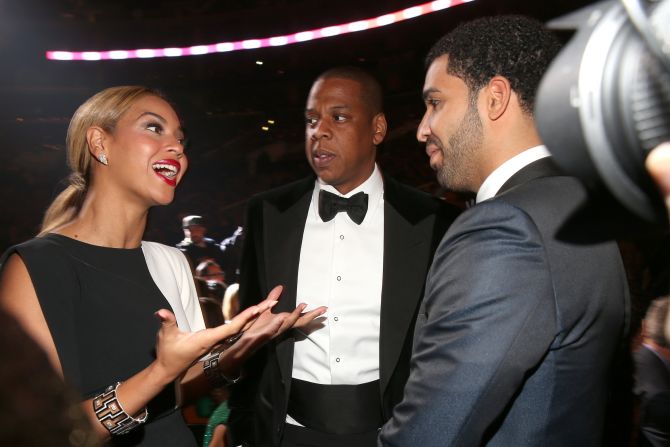 Beyonce to Drake: "You were brilliant on 'Degrassi: The Next Generation.' I've seen every episode."<br />Jay-Z to himself: "Since when?"