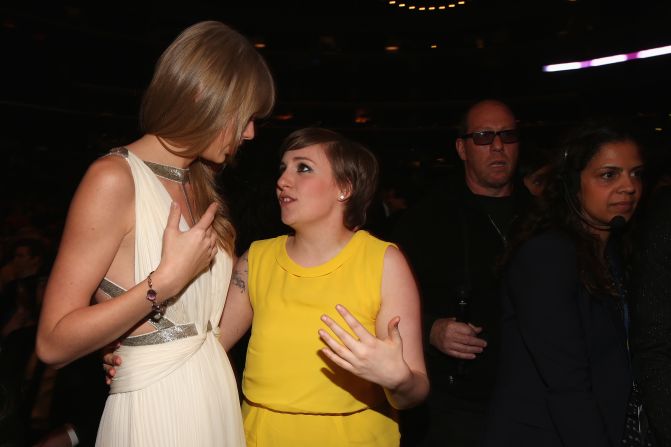 Taylor Swift: "I just wanted you to know that Hannah and Adam's relationship on 'Girls' is the inspiration behind my next breakup anthem."<br />Lena Dunham: "Well ... see ... it's just ..."