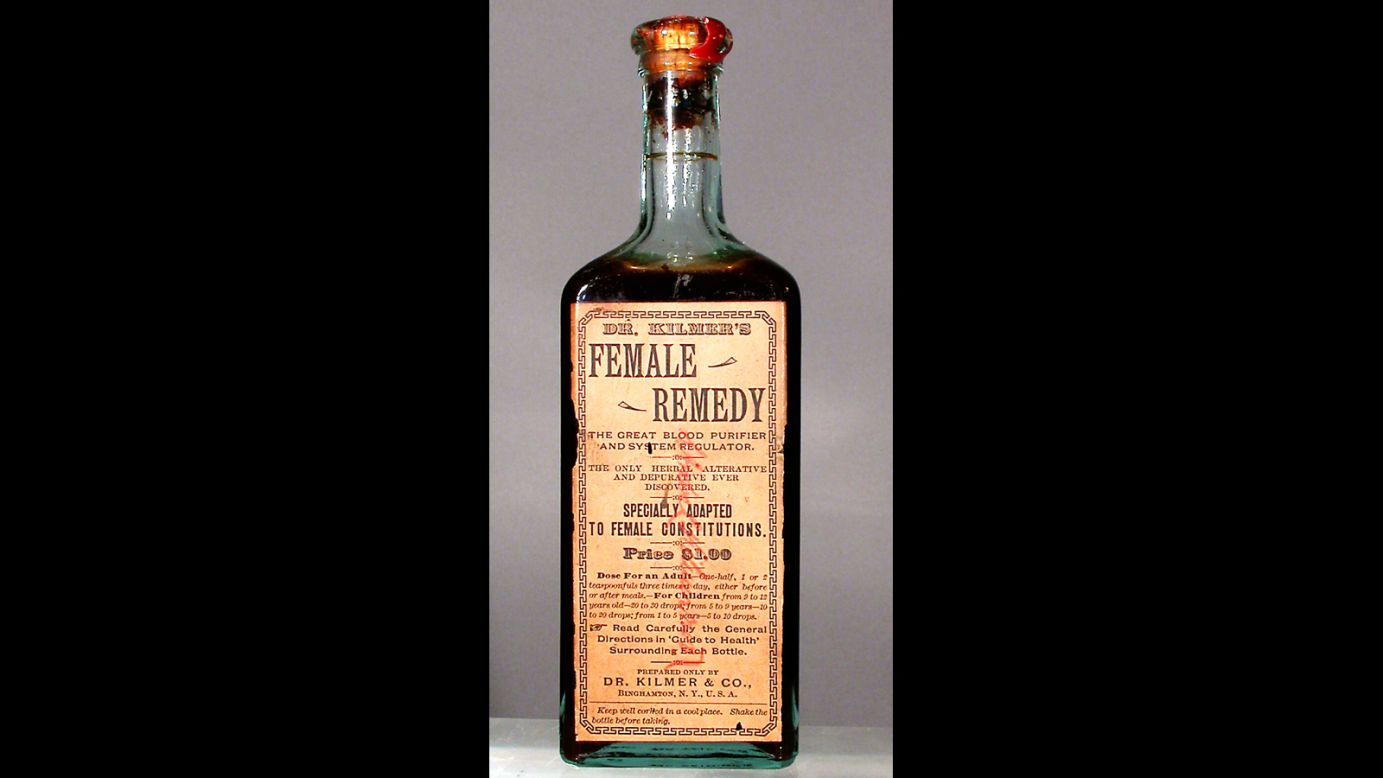 This medicine, according to its label, is  "The Great Blood Purifier and System Regulator. The Only Herbal Alternative and Depurative Ever Discovered." The company that made it, Dr. Kilmer & Co., was founded in the 1870s and was one of the first firms to advertise nationally. Its other remedies included "Swamp Root and Kidney Cure." 