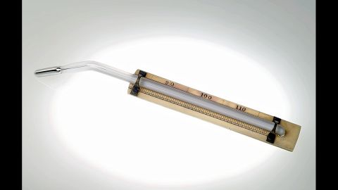 While Galileo is frequently credited as the inventor of the thermometer, it wasn't until the mid-1800s (the era of the one pictured) that doctors were able to use thermometers to measure people's temperatures. Before that thermometers were not only large and cumbersome, but they also were not able to diagnose actual temperature grades. In 1866, a convenient 6-inch thermometer was  invented. The early varieties were made of thin tubes of glass with mercury, and were mounted to ivory or wood. 