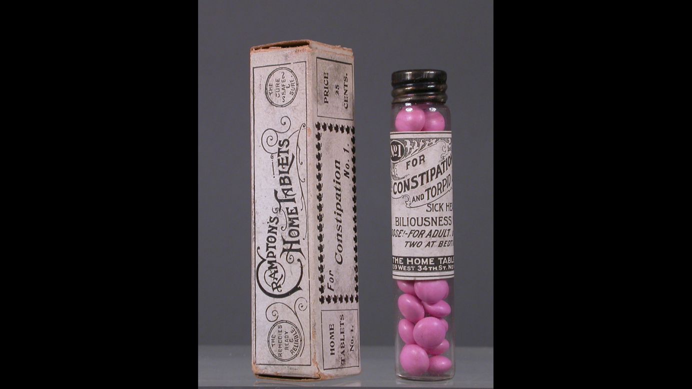 This constipation remedy, made by the appropriately named "Crampton," was also marketed for "offensive breath" in addition to sick headache, biliousness, torpid liver and jaundice. It was made around 1900.
