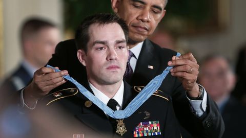 Former Staff Sgt. Clint Romesha is awarded the Medal of Honor by President Obama Monday.