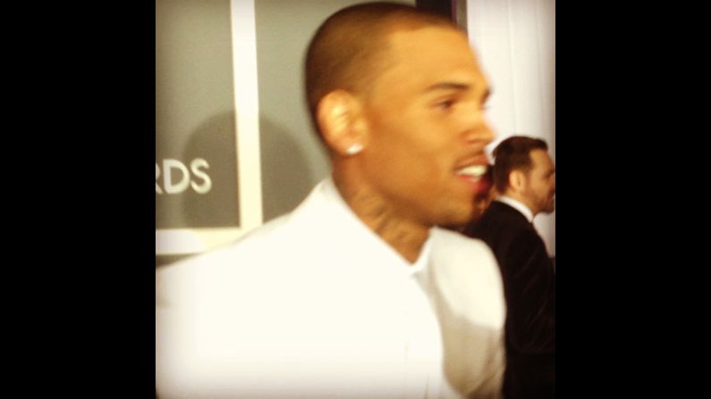 It was a blink and you'll miss it moment when Chris Brown appeared on the red carpet.  