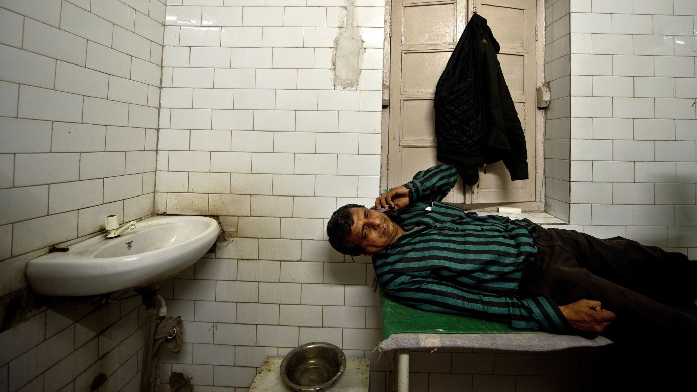 A man talks from the Railway Hospital in Allahabad on February 10.