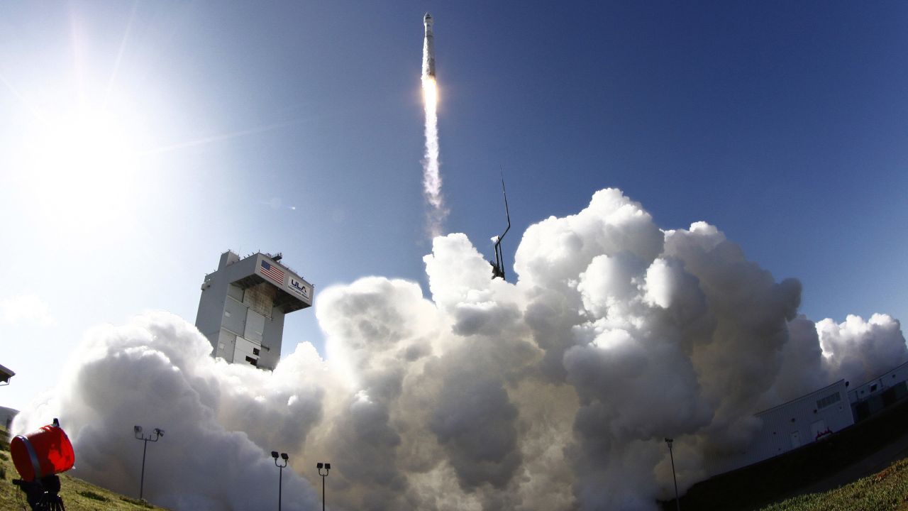 An Atlas-V rocket carrying a Landsat satellite lifts off Monday at Vandenberg Air Force Base, California.