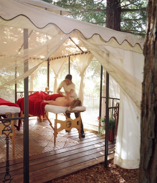 The Harvest Inn in the Napa Valley town of St. Helena offers a couples massage in your room or at a private spa suite or at the Redwood Grove Cabana.
