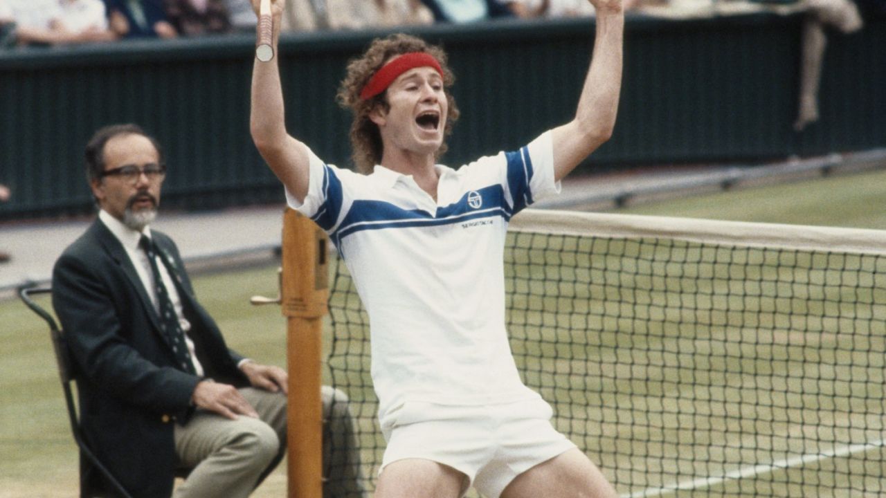 McEnroe celebrates winning Wimbledon in 1981.