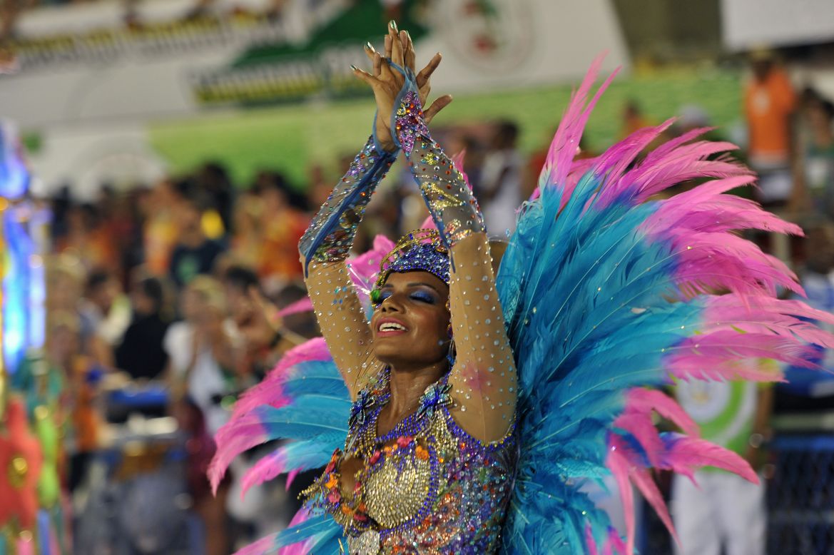 Brazil's annual Carnival is a four-day festival that takes place just before Lent. Pictured here, a reveler of Vila Isabel samba school.