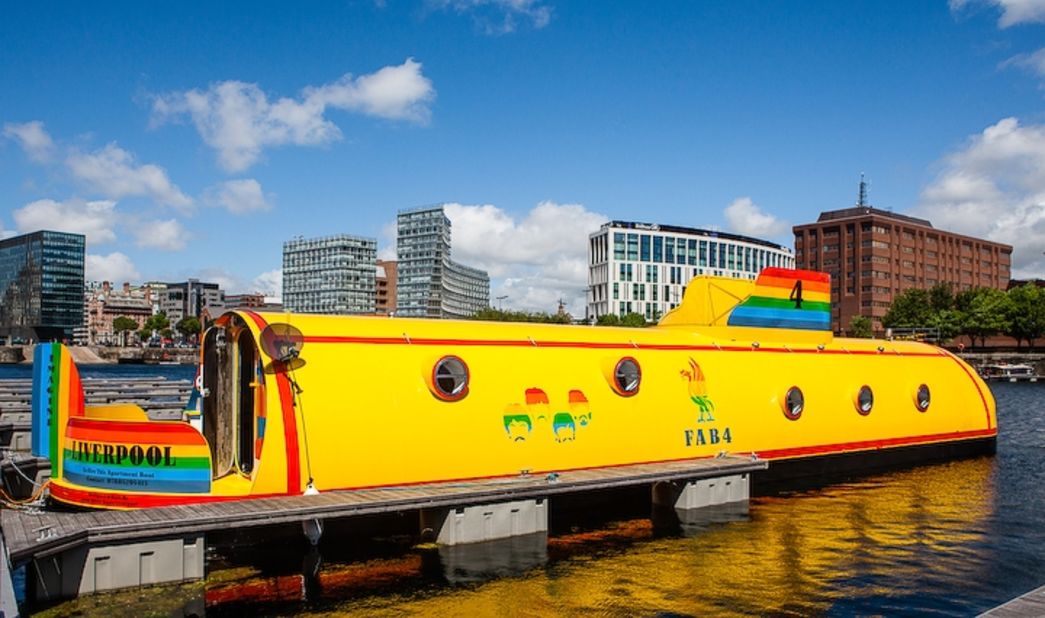 Couples looking for a water-side adventure this Valentine's Day, can book a ticket to ride on the converted Beatles Yellow Submarine hotel in Liverpool.
