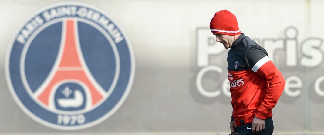 David Beckham took part in his first training session with his new Paris Saint-Germain teammates less than 24 hours after watching them claim a 2-1 win at Valencia in the last-16 round of the Champions League. on Tuesday. 