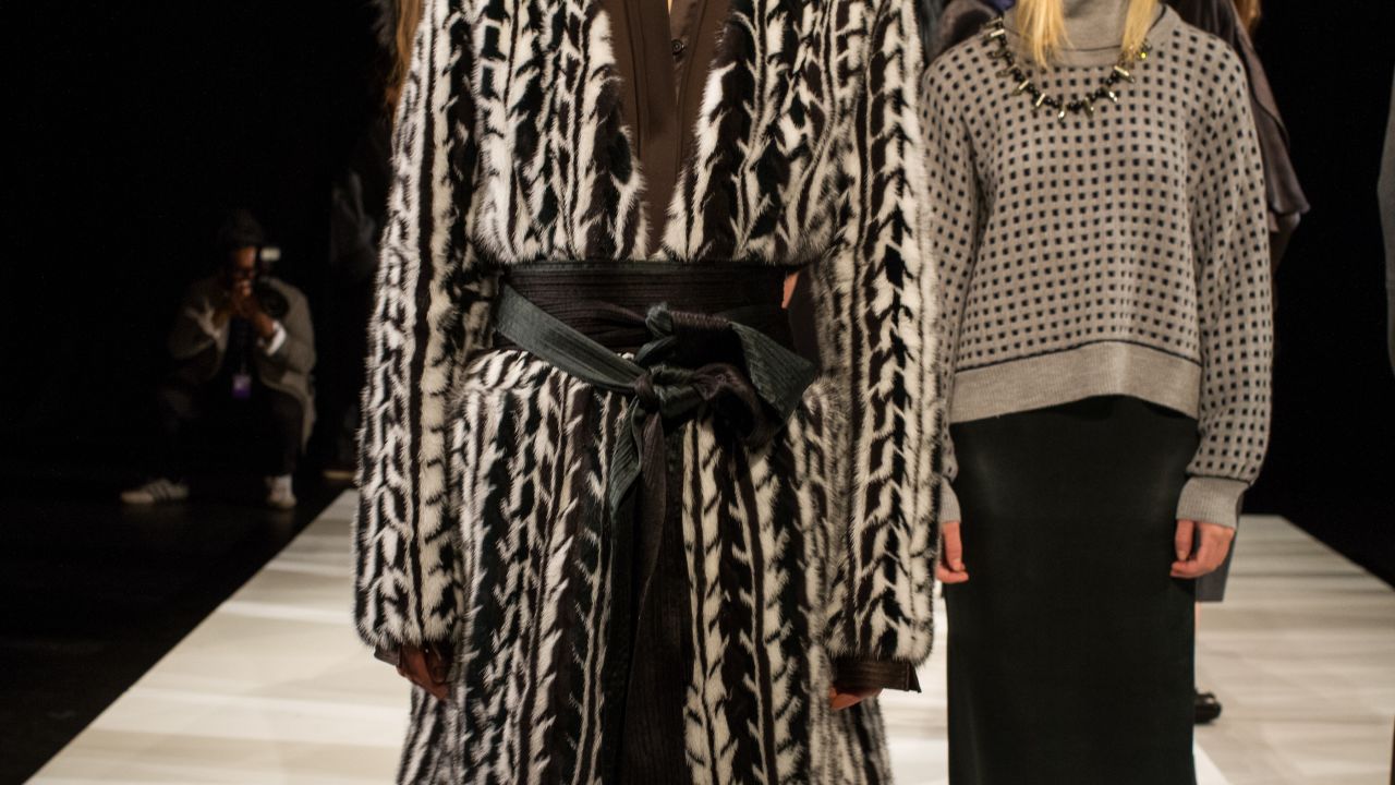 A model wears a fur robe at the Brandon Sun show on February 13.