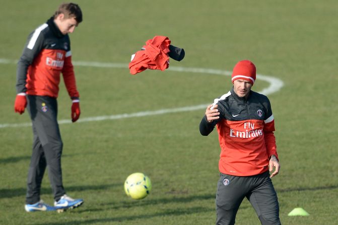 After working up a sweat, Beckham throws off his top and gets back to work with the players who didn't feature in Tuesday's win at Valencia.  If Beckham doesn't play against Sochaux on Sunday, he could line-up the following week against fierce rival Marseille and fellow Englishman Joey Barton.