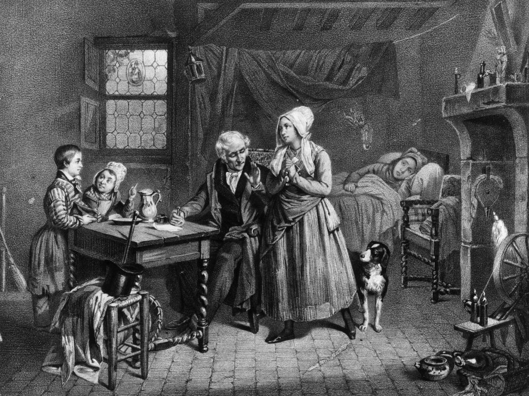 In this illustration from about 1830, a doctor provides a vial of medicine for a sick woman. Medical treatments in the 19th and early 20th centuries looked a lot different than ones we see marketed today. From "magic" treatments to retro spectacles, check out some of these products sold in the United States 100 years ago or more. They are kept at the Smithsonian's National Museum of American History. 