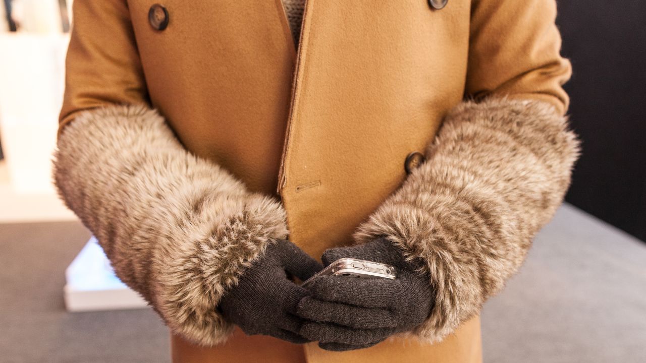 Faux fur was also on display at Fashion Week. An attendee wears animal-free arm warmers outside the Lincoln Center on February 8.