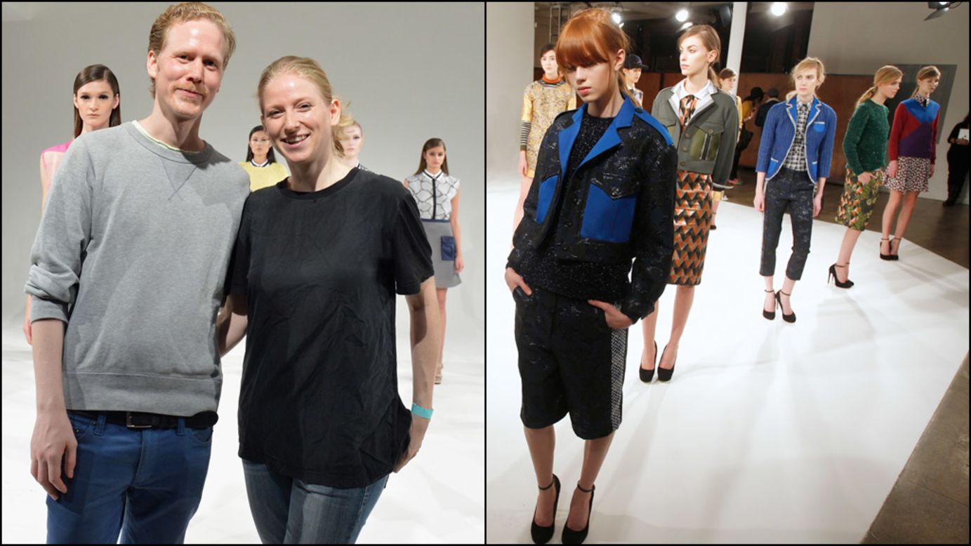 Susanne Ostwald, 33, and Ingvar Helgason, 32, make up the London-based brand Ostwald Helgason. Also a couple (Ostwald is German, Helgason is Icelandic), the designers focus on bold prints and sculpted yet girlish silhouettes, which have helped make them the breakout stars of this New York Fashion Week.