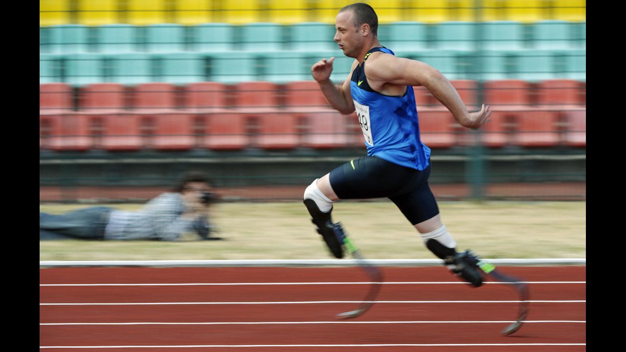 Pistorius competes in a 400-meter race in Berlin in June 2008.