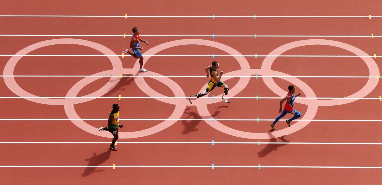 Pistorius races in the men's 400 meters during the 2012 Olympic Games in London.