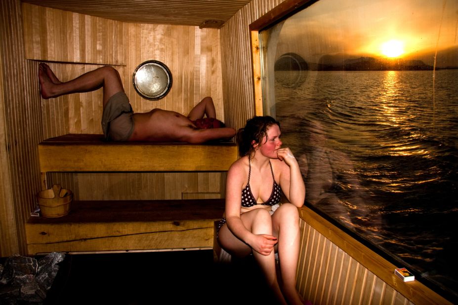Admire the icy Arctic from the comfort of a steaming sauna on board converted floating hotel, Vulkana.