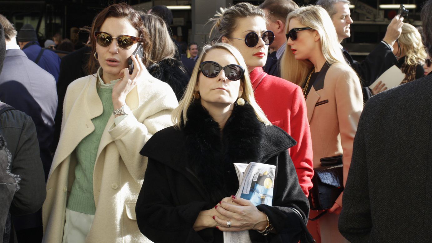 People arrive for the Ralph Lauren show on February 14.