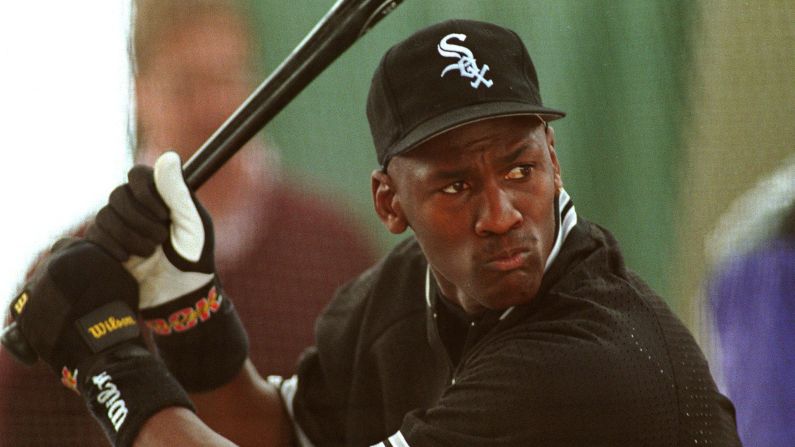 Jordan takes batting practice in February 1994 with the Chicago White Sox in a bid to play for the team.