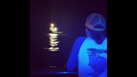 "Mike watching the first tugboat setting up to pull us," writes Chase Maclaskey on Instagram. The 4,229 passengers and crew aboard the Carnival Triumph have been stuck on the ship since fire disabled the vessel on Sunday, February 10. Click through to see passengers' photos from on board.