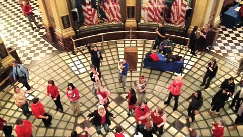 Monica Alicia Villarreal attends a rally at Michigan's state capitol.