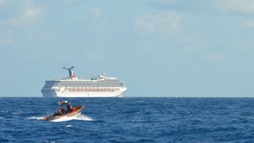 GULF OF MEXICO - FEBRUARY 11:  In this handout from the U.S. Coast Guard, the cruise ship Carnival Triumph sits idle February 11, 2013 in the Gulf of Mexico. According to the Coast Guard, the ship lost propulsion power February 10, after a fire broke out in the engine room.  (Photo by Paul McConnell/U.S. Coast Guard via Getty Images)