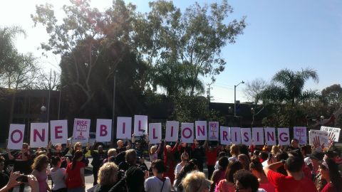 Anika Noni Rose takes part in a flash mob in Los Angeles, California.