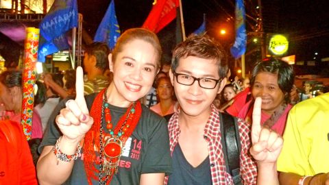 Monique Wilson and Ivan Phell Enrile attend a rally in Quezon City, Philippines.