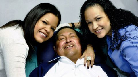 President Hugo Chavez surrounded by his daughters at hospital in Havana.