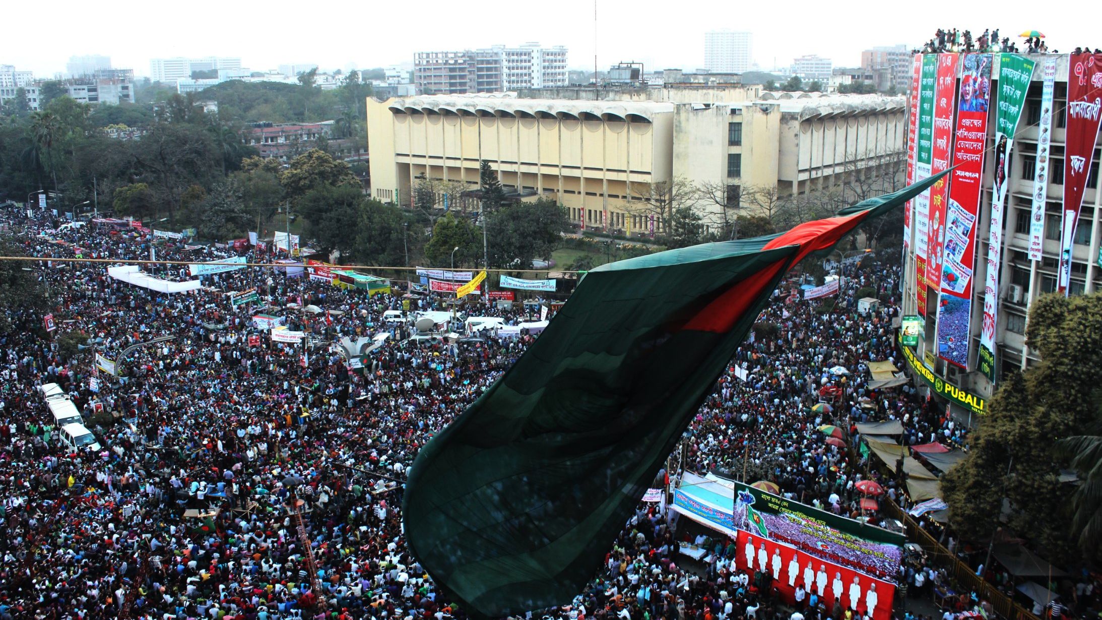 Tens of thousands join a sit-in at Shahbagh Square in Dhaka, Bangladesh, Friday, demanding the death penalty war crimes.