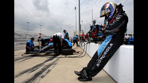 Patrick waits to get in her car during practice for the SunTrust Indy Challenge in 2007 in Richmond, Virginia.