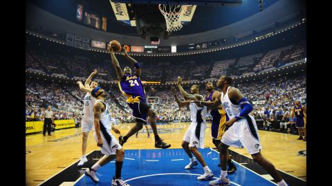 The Lakers won their first championship since 2002. It was the first post-O'Neal championship for star Kobe Bryant, who was always considered a standout but was criticized for his inability to win a championship without the big man. Pictured, Bryant shoots during a 2009 NBA Finals game against the Orlando Magic.