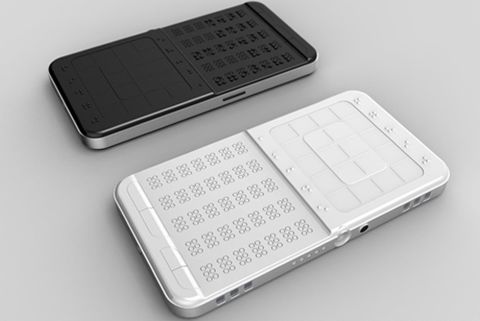 Shikun Sun's DrawBraille phone uses braille finger pads and a display screen with mechanically-raised dots to facilitate communication for the visually impaired.