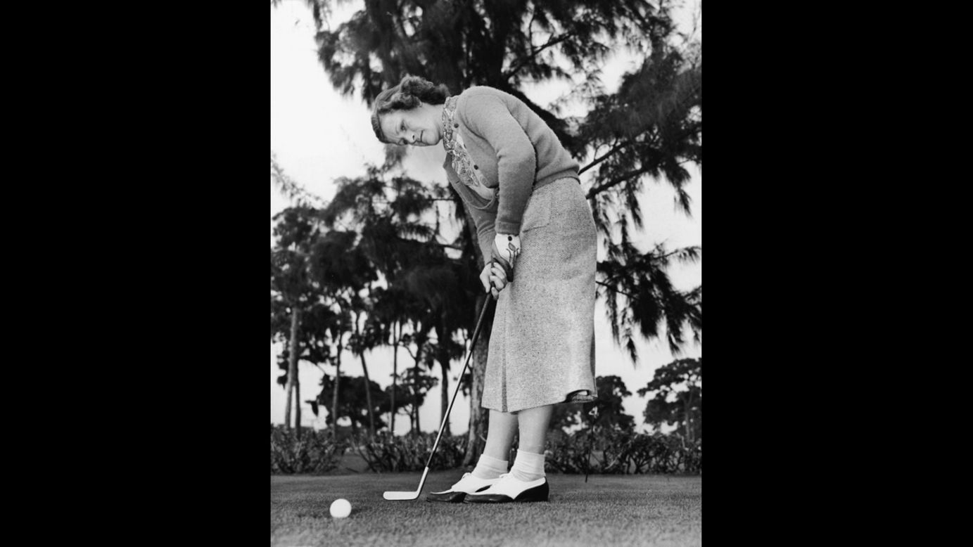 Babe Didrikson Zaharias putts in circa 1945. She became the first female to play on the men's PGA Tour in the Los Angeles Open on January 7, 1938. She was also an Olympic gold medalist in track and field.