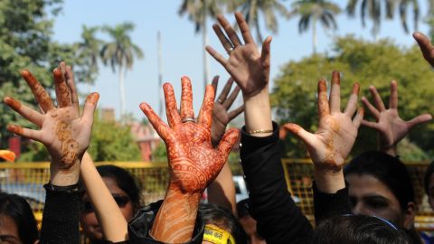 Indian students in a One Billion Rising rally in New Delhi on February 14, 2013. 