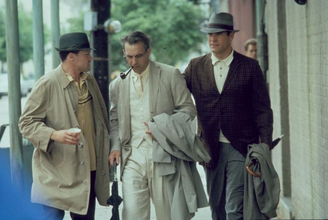 Kevin Costner, center, played district attorney Jim Garrison with Michael Rooker, and Jay O. Sanders in "JFK," directed by Oliver Stone. <a href="index.php?page=&url=http%3A%2F%2Fwww.rogerebert.com%2Freviews%2Fgreat-movie-jfk-1991" target="_blank" target="_blank">"I have no opinion on the factual accuracy of his 1991 film 'JFK.' I don't think that's the point. This is not a film about the facts of the assassination, but about the feelings. ... 'JFK' is a masterpiece." ... it "is a brilliant reflection of our unease and paranoia, our restless dissatisfaction."</a>