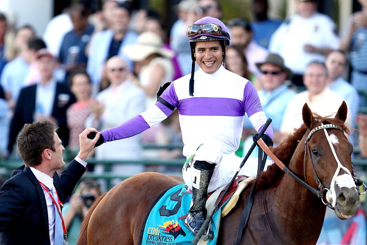 Mexico's Mario Gutierrez celebrates after winning the 2012 Kentucky Derby. Nine of the top-10 highest earning jockeys today are from Latin American countries. 