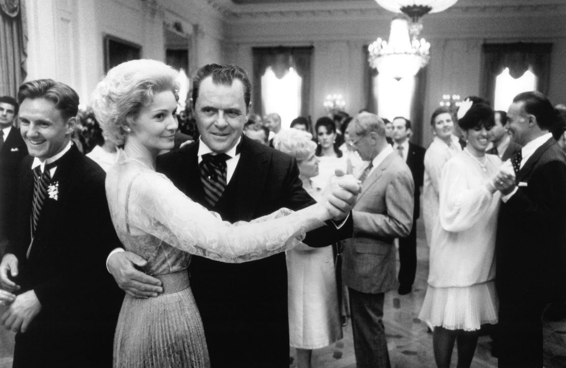 Actors Anthony Hopkins and Joan Allen in Oliver Stone's 1995 film "Nixon." 