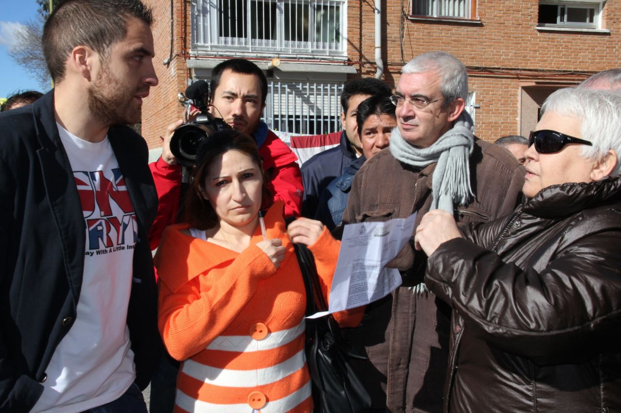 Spain's financial crisis has resulted in an eviction epidemic in Madrid. Ecuadorian immigrant Rocio (second left) lost her jobs when the recession hit, and has only narrowly avoided being kicked out of her apartment. 