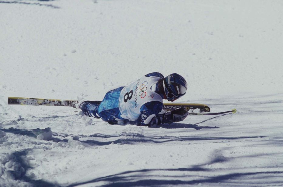 Tomba's bid for gold in the giant slalom at the 1998 Winter Olympics in Nagano was ended by a fall.
