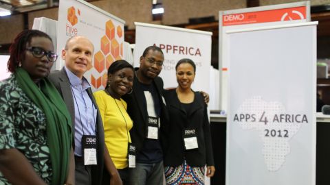 The Apps4Africa team (L-R): Mariéme Jamme, Thomas Genton, Barbara Birungi, Jon Gosier and Bahiyah Yasmeen Robinson.