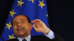 (File) Italy's Prime Minister Silvio Berlusconi gestures during a press conference after an emergency summit of European Union leaders on the crisis in Georgia at the headquarters of the European Council on September 1, 2008 in Brussels.