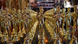 Oscars statuettes are lined up in a local souvenir shop 10 days prior to this year's upcoming Oscars, the 85th Academy Awards, in Hollywood, California, on February 14, 2013. The ceremony is scheduled for February 24, 2013.